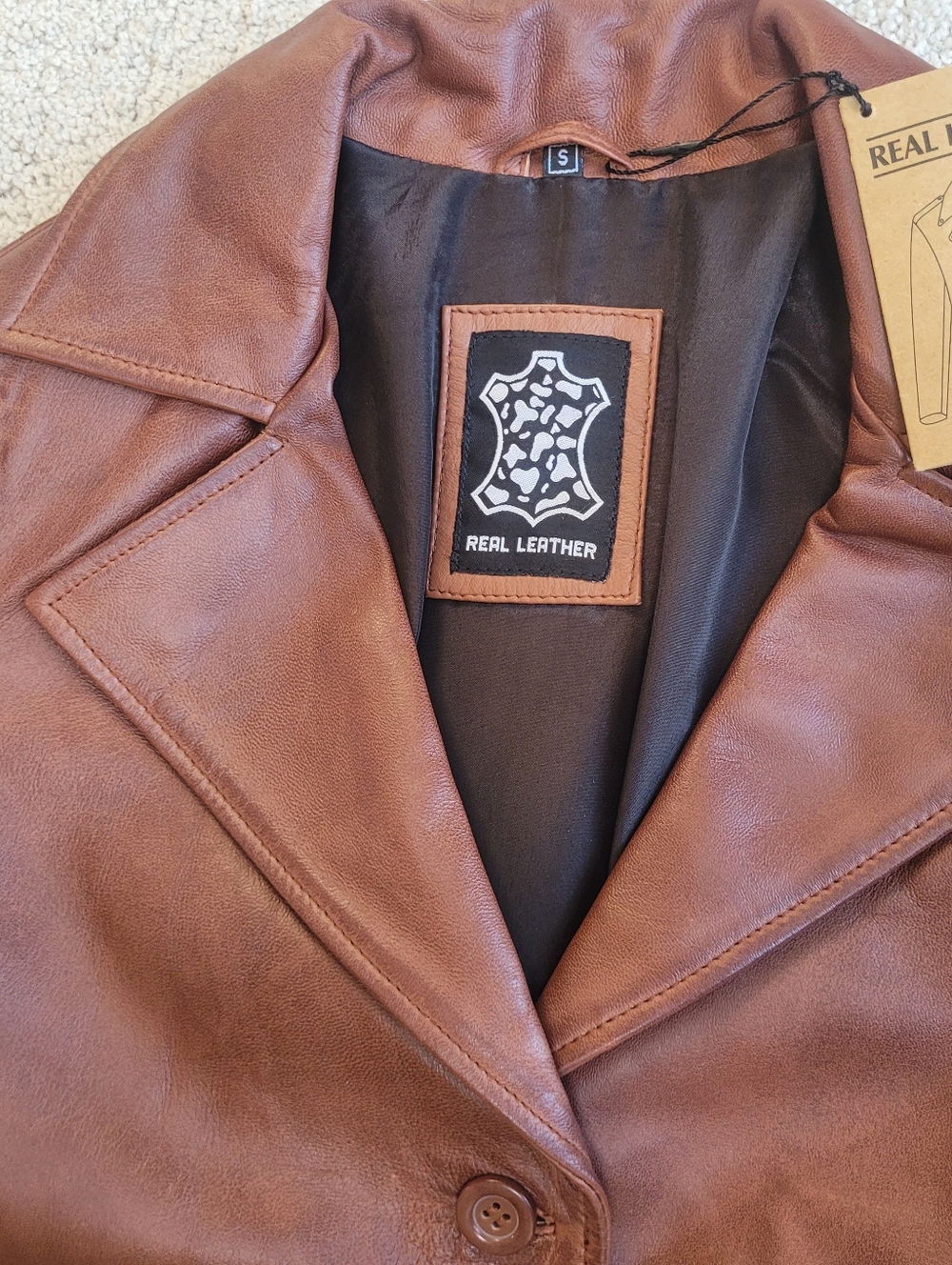 *NWT* Genuine Lambskin Leather Trench Coat Women Car Coat Soft Leather Size S - Picture 5 of 14